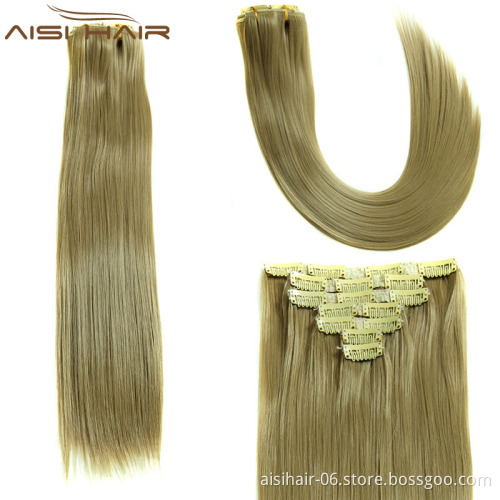 Best Selling Long Silky Straight Wave Hair Pieces Synthetic 16 Clips in Hair Extensions for Women